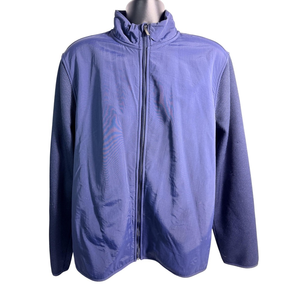 Perry Ellis Jacket Mens XL Blue Full Zip Fleece Lined Nylon Knit Windbreaker